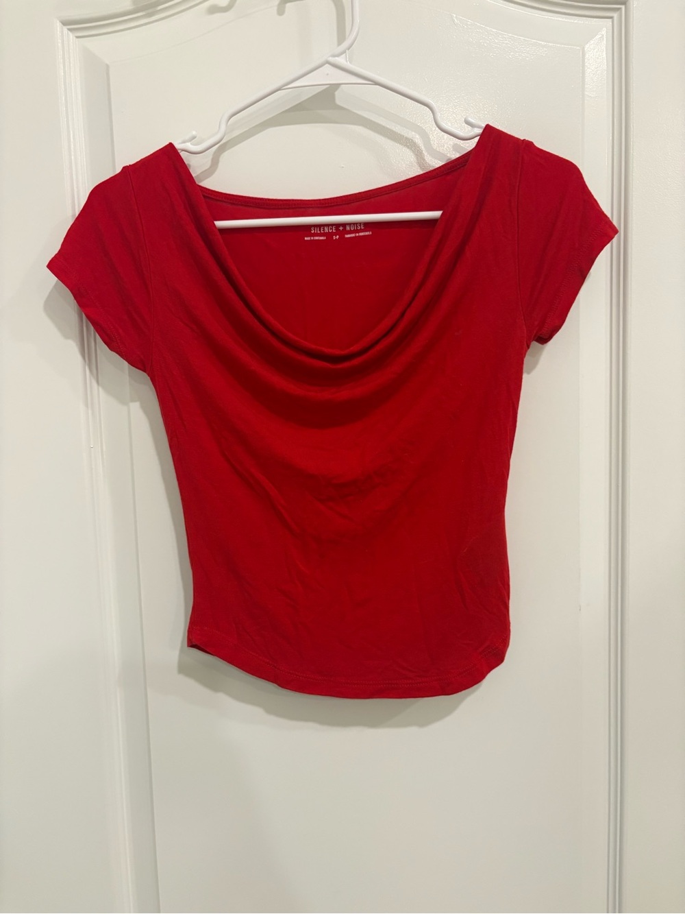 Urban Outfitters Red Cowl-Neck Short Sleeve Top in Size Small